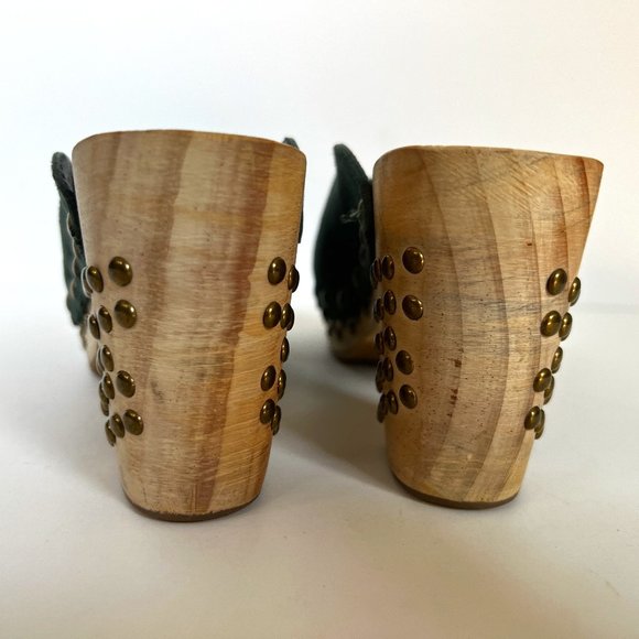 FREE PEOPLE Green Colbie Wooden Clogs 37 Studded Platform Suede - Picture 9 of 11